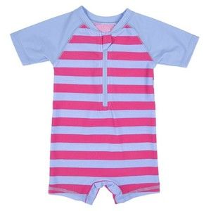 New Leveret Purple&Denim Stripe Zip-Front Raglan One-Piece Rashguard 12-18 Month